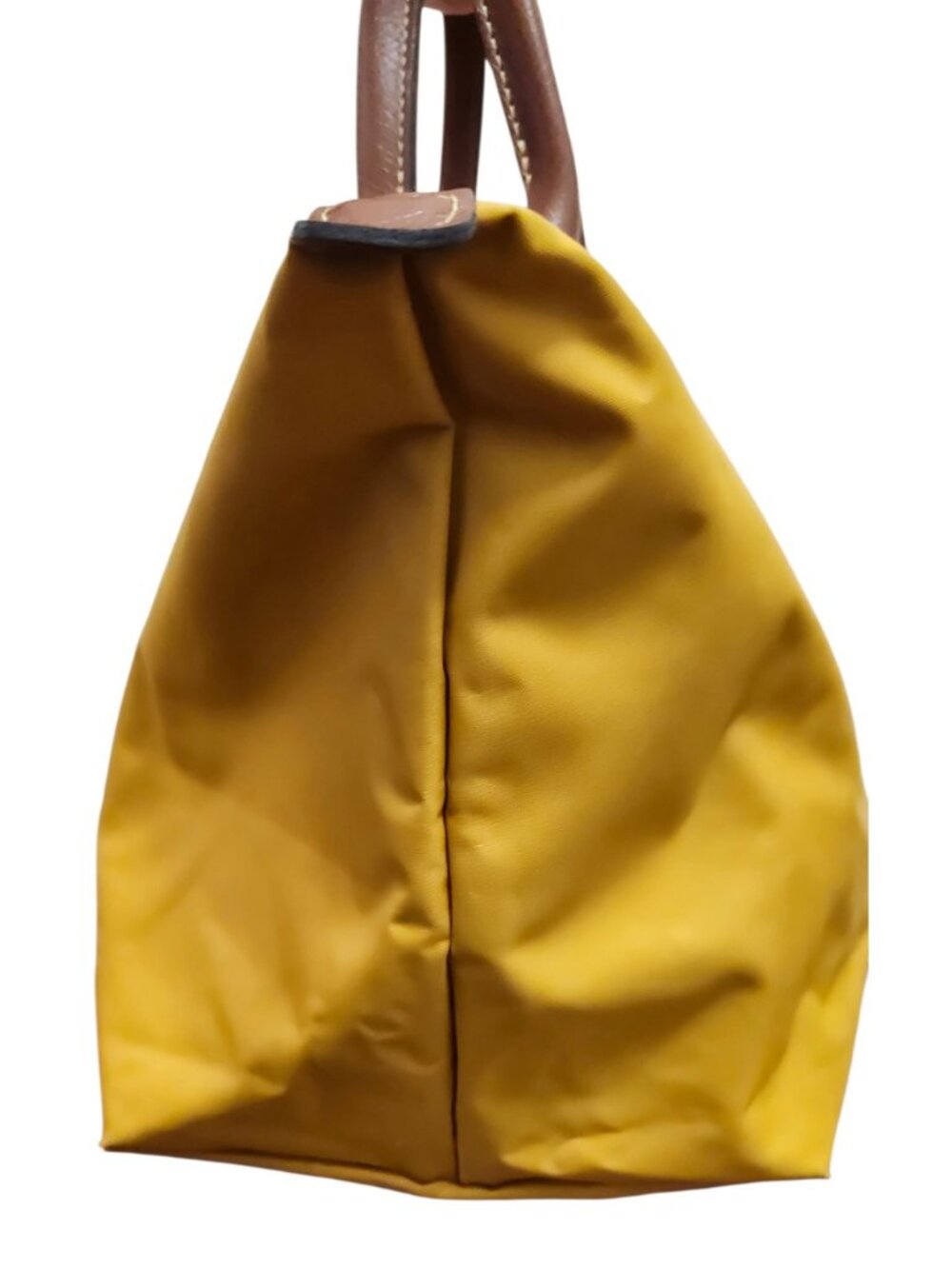 Longchamp Le Pliage Medium Tote Yellow Nylon Leather Handle Foldable Bag Authent - Picture 7 of 14